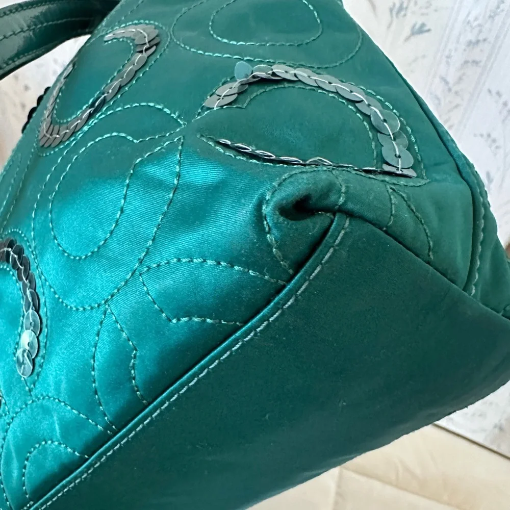 Coach Emerald Satin Tote with Circle Sequin Pattern - Picture 11 of 16